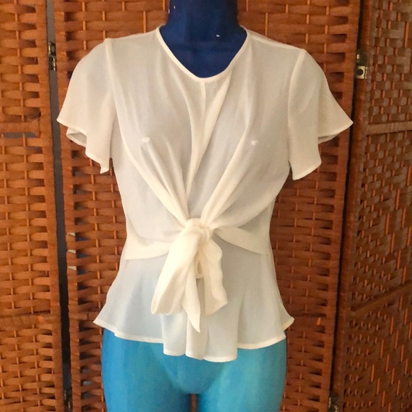 4/$25 Scrunch bow peplum blouse - Picture 1 of 4